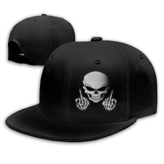 Negi Skull Finger Flat Bill Hats Snapback Hat for Men Brim Baseball Cap for Men Adjustable Cool